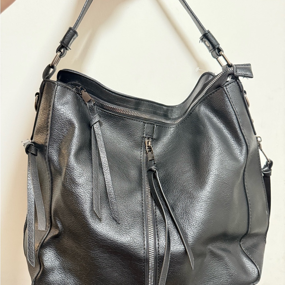 Black Hobo Bag with Adjustable Strap and Silver Hardware